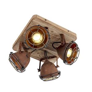 qazqa Industriestrahler rostbraun mit Holz kippbar 4-Licht - Gina - Rostbraun