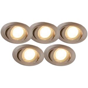 QAZQA Set van 5 moderne inbouwspots staal incl. LED 3-staps dimbaar - Mio