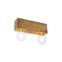 qazqa Landdeckenstrahler Holz 2-Licht - Block - Braun