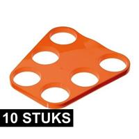 10x Oranje plastic bier tray voor 6 glazen -