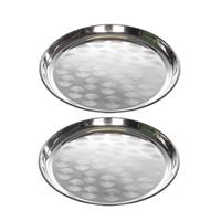 Cosy & Trendy 2x RVS dienbladen/serveerbladen rond 36 cm -