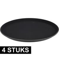 4x Zwarte horeca dienbladen rond met anti-slip 35 cm -