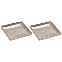 2x Woondecoratie aluminium dienbladen/plateaus zilver vierkant 20 cm -