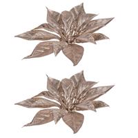 Cosy @ Home 6x stuks decoratie bloemen kerstster roze glitter op clip 18 cm -
