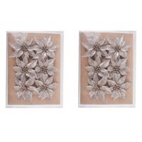 Cosy @ Home 24x stuks decoratie bloemen rozen champagne glitter op clip 8 cm -