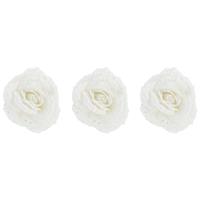 Cosy & Trendy 4x stuks decoratie bloemen roos wit glitter op clip 18 cm -