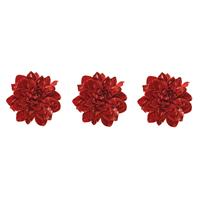 Decoris 4x stuks decoratie bloemen velvet rood op clip 16 cm -