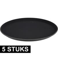 5x Zwarte horeca dienbladen rond met anti-slip 35 cm -