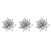 Bellatio 4x stuks decoratie bloemen kerstster zilver glitter op clip 14 cm -