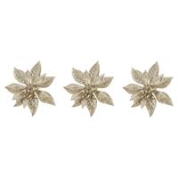 Cosy @ Home 4x stuks decoratie bloemen kerstster champagne glitter op clip 15 cm -