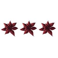 Cosy @ Home 4x stuks decoratie bloemen kerstster rood glitter op clip 15 cm -