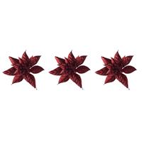 Cosy @ Home 4x stuks decoratie bloemen kerstster rood glitter op clip 15 cm -