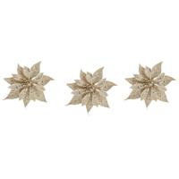 Cosy & Trendy 10x stuks decoratie bloemen roos champagne glitter op clip 10 cm -