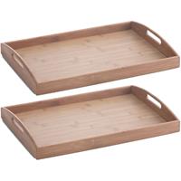 Zeller Set van 2x stuks bruine dienbladen rechthoek met hoge rand bamboe hout 44 x 30 cm -