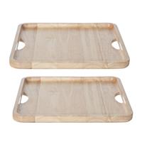 Cosy & Trendy Set van 2x dienblad/serveerplank hout vierkant L29 x B29 x H2 cm -