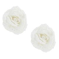 Cosy @ Home 2x stuks decoratie bloemen roos wit glitter op clip 18 cm -