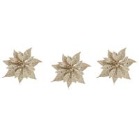 Cosy @ Home 4x stuks decoratie bloemen roos champagne glitter op clip 10 cm -