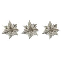 Cosy @ Home 4x stuks decoratie bloemen kerstster champagne glitter op clip 18 cm -