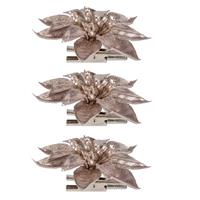 Cosy @ Home 8x stuks decoratie bloemen kerstster roze glitter op clip 9 cm -