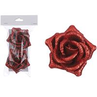 Bellatio 2x Rode decoratie rozen op clip 8 cm -
