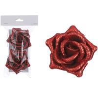 Bellatio 2x Rode decoratie rozen op clip 8 cm -