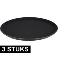 3x Zwarte horeca dienbladen rond met anti-slip 35 cm -