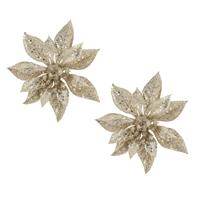 Cosy @ Home 2x stuks decoratie bloemen kerstster champagne glitter op clip 15 cm -