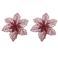 Cosy @ Home 2x stuks decoratie bloemen kerstster rood glitter op clip 17 cm -
