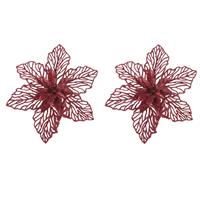 Cosy @ Home 2x stuks decoratie bloemen kerstster rood glitter op clip 17 cm -