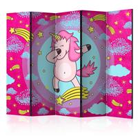 Karo-art Vouwscherm - Dansend Eenhoorn, roze, gemonteerd geleverd, dubbelzijdig geprint (kamerscherm) 225x172 cm