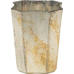 Clayre & Eef Glazen Theelichthouder 10*10*13 cm Goudkleurig Glas Waxinelichthouder Windlichthouder
