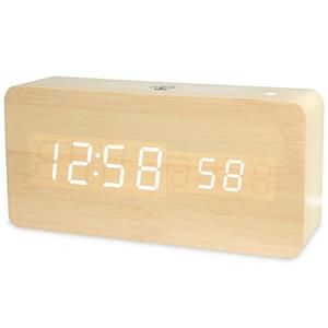 huismerk LT-1035 LED Display Digitale APP Smart Wekker (Witte Lamp Bamboe Hout)