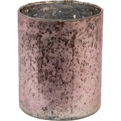 Clayre & Eef Glazen Theelichthouder Ø 13*15 cm Roze Glas Rond Waxinelichthouder Windlichthouder