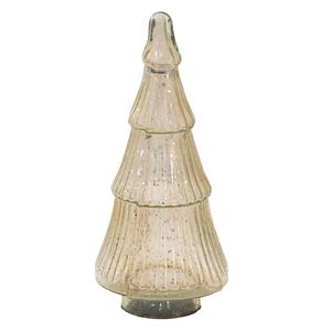 Clayre & Eef Decoratie Beeld Kerstboom Ø 13*30 Cm Zilverkleurig Glas Decoratief Figuur Decoratieve Accessoires