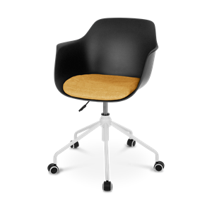 Nolon Nout bureaustoel zwart met armleuningen en okergeel zitkussen - wit onderstel