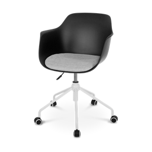 Nolon Nout bureaustoel zwart met armleuningen en grijs zitkussen - wit onderstel