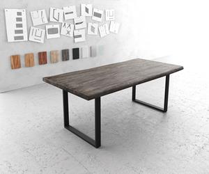 DELIFE Esstisch Edge 200x100 XL Akazie Platin Kufengestell Schwarz Live-Edge