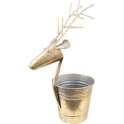 Clayre & Eef Bloempot Ø 17*45 cm Goudkleurig Metaal Rendier Plantenpot Decoratie Pot Metaal Pot
