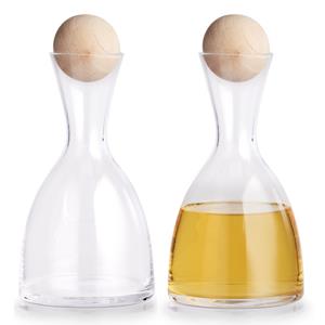 Zeller 2x Luxe glazen karaffen met houten bol/bal dop 750 ml -  - Keukenbenodigdheden - Tafel dekken - Koude dranken serveren - Karaffen/schenkkannen met dop