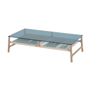 Gazzda Fawn coffee table houten salontafel whitewash - met glazen tafelblad petrol - 120 x 60 cm