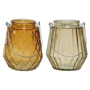 Decoris Set Van 2x Stuks Theelichthouders/waxinelichthouders Glas Cognac En Taupe 11 X 13 Cm - Waxinelichtjeshouders