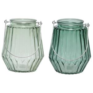 Decoris Set Van 2x Stuks Theelichthouders/waxinelichthouders Glas Zeegroen En Mistgroen 11 X 13 Cm - Waxinelichtjeshouders