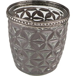Clayre & Eef Theelichthouder Ø 7*7 cm Grijs Glas Metaal Waxinelichthouder Windlichthouder