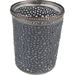 Clayre & Eef Theelichthouder Ø 6*7 cm Grijs Glas Metaal Waxinelichthouder Windlichthouder
