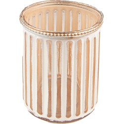 Clayre & Eef Theelichthouder Ø 10*11 cm Beige Glas Metaal Waxinelichthouder Windlichthouder