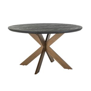 Richmond Interiors Richmond Ronde Eettafel Blackbone Brass, Eikenhout en Staal, Ø140cm - Zwart