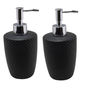 Shoppartners 2x Stuks Zeeppompjes/zeepdispensers Zwart Keramiek 400 Ml - Zeeppompjes