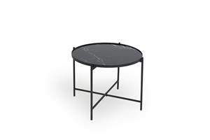 Lifa Living Zwarte marmerlook bijzettafel, 2 maten, Ronde salontafel met metalenframe, Glazen tafel met metalen frame,, Draagcapaciteit 5 kg