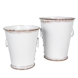 Clayre & Eef Decoratie Emmer Set Van 2 Wit Metaal Decoratie Emmertjes Emmer Wit Decoratie Emmertjes Emmer