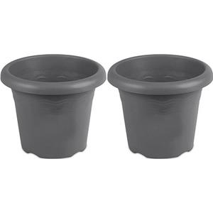 Hega Hogar 2x Grijze Ronde Plantenpot/bloempot Flori 14 Cm Kunststof - Plantenpotten